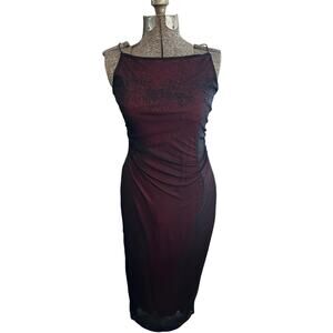 90s Vintage Red Black Mesh Sparkle Goth Prom Dress L Whimsigoth Dark Fairy
